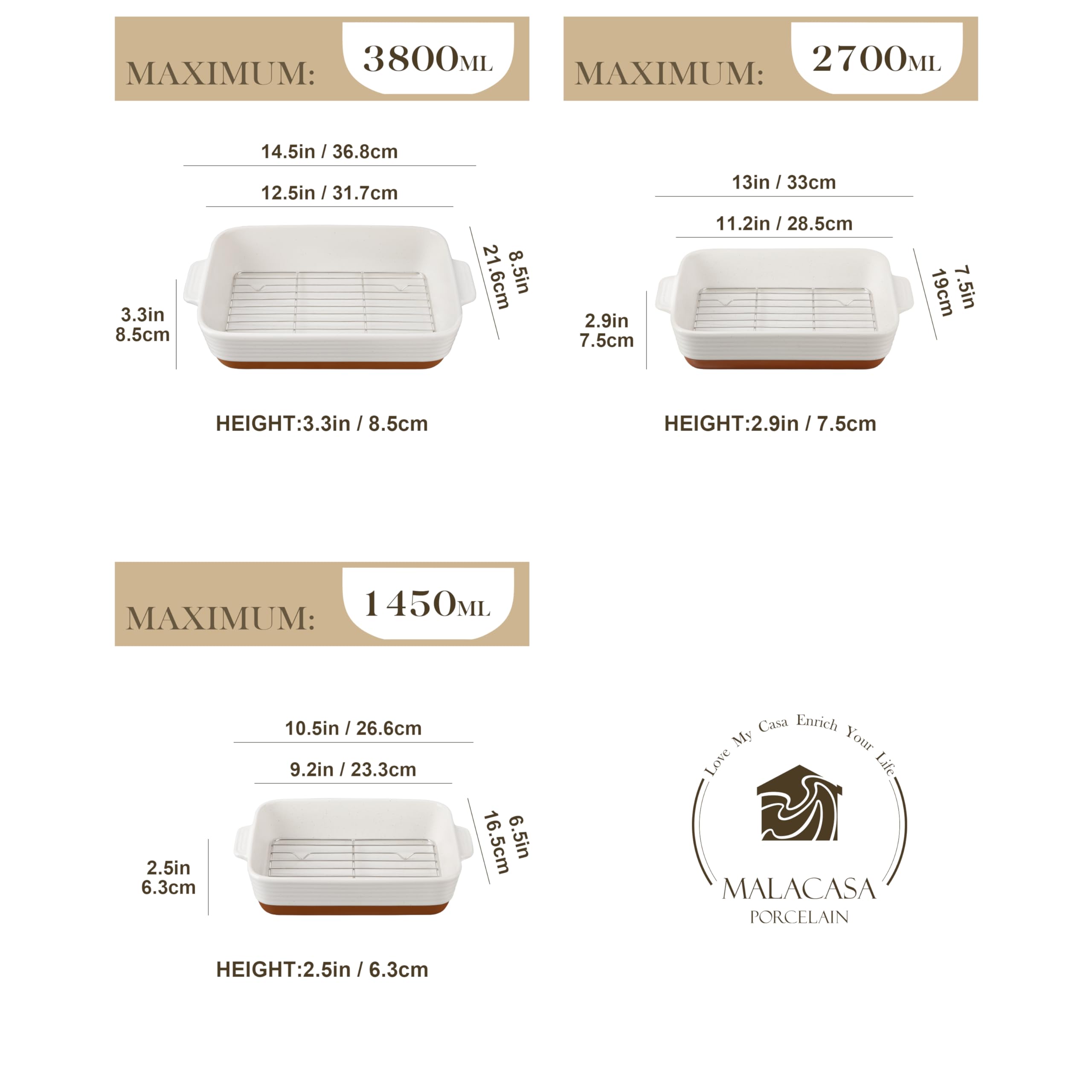 MALACASA Tara: bandeja rectangular 13 pulgadas con rejilla, reduce grasa para asados.