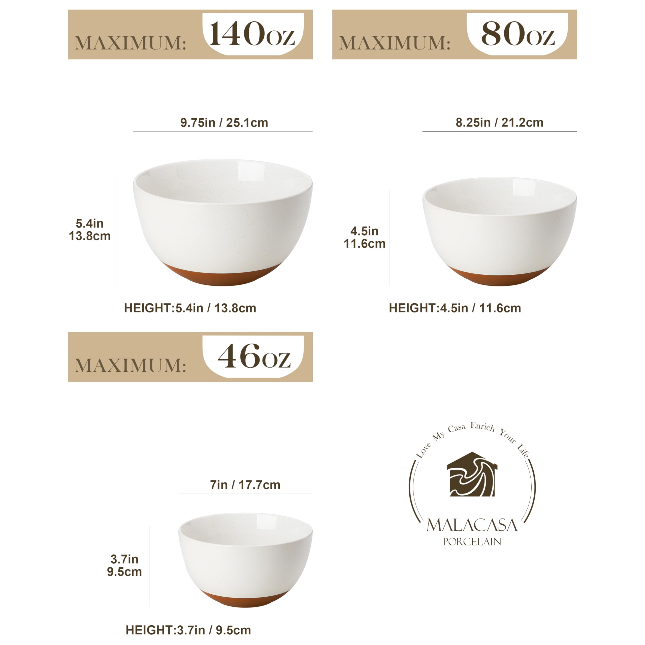 MALACASA TARA Bol 140oz para comidas familiares, ideal para batidos y mezclas grandes.