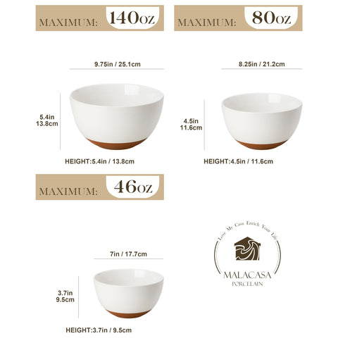 MALACASA TARA Bol 140oz para comidas familiares, ideal para batidos y mezclas grandes.