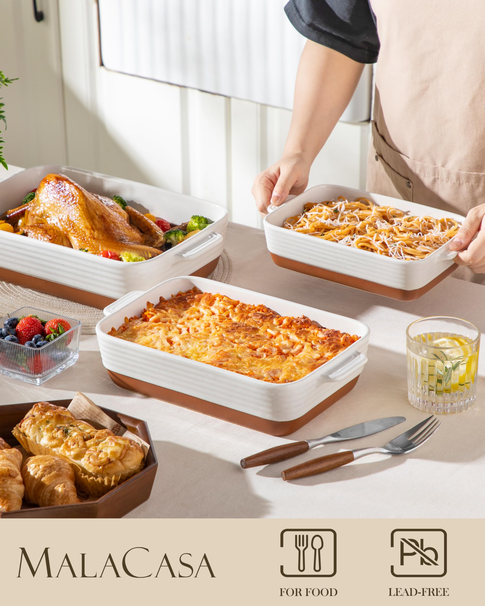 Malacasa Tara cazuela rectangular 10.5 pulgadas, compacto para porciones individuales.