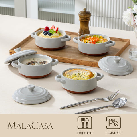 MALACASA Tara mini cocotte con base gris caqui para presentar en mesa
