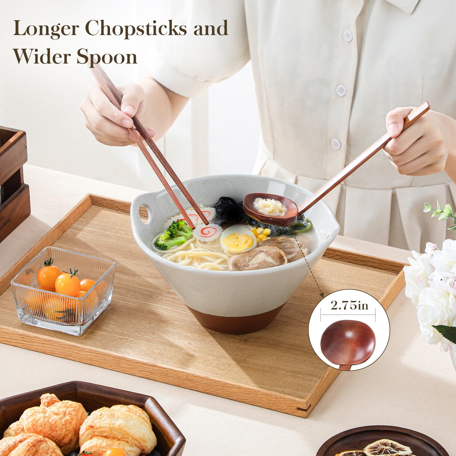 MALACASA Tara palillos de madera para ramen y toppings.