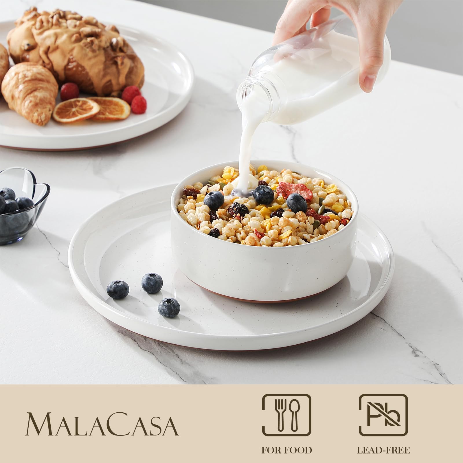 Malacasa Tara tazón cereal 26 onzas; gran capacidad para desayunos abundantes.