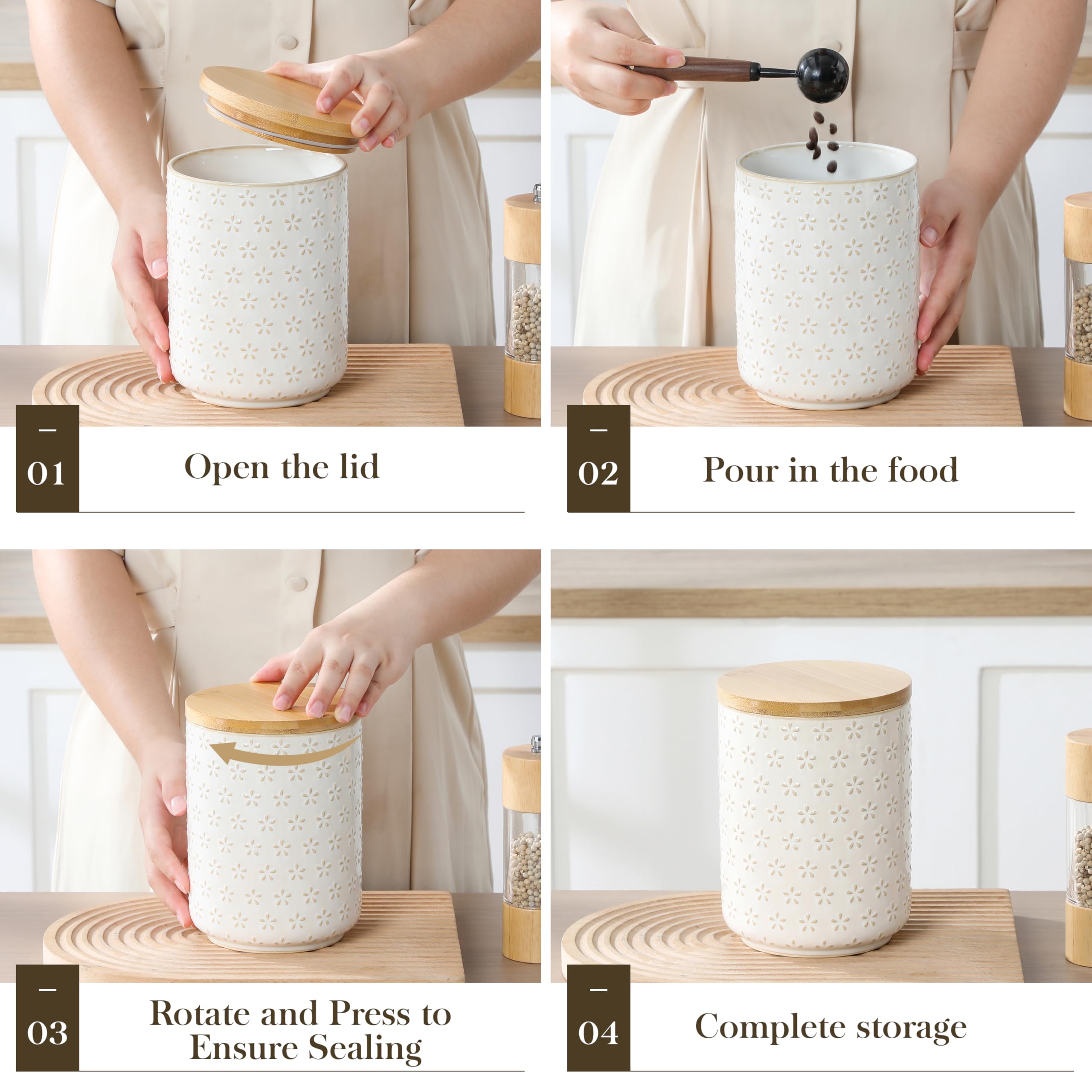 Tarros cerámicos MALACASA con diseño embossado para decorar la encimera de la cocina