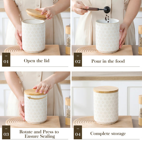 Tarros cerámicos MALACASA con diseño embossado para decorar la encimera de la cocina