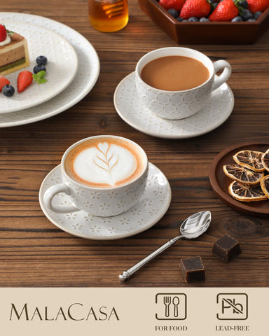 MALACASA taza cappuccino con arte latte y base amplia para crear latte art.