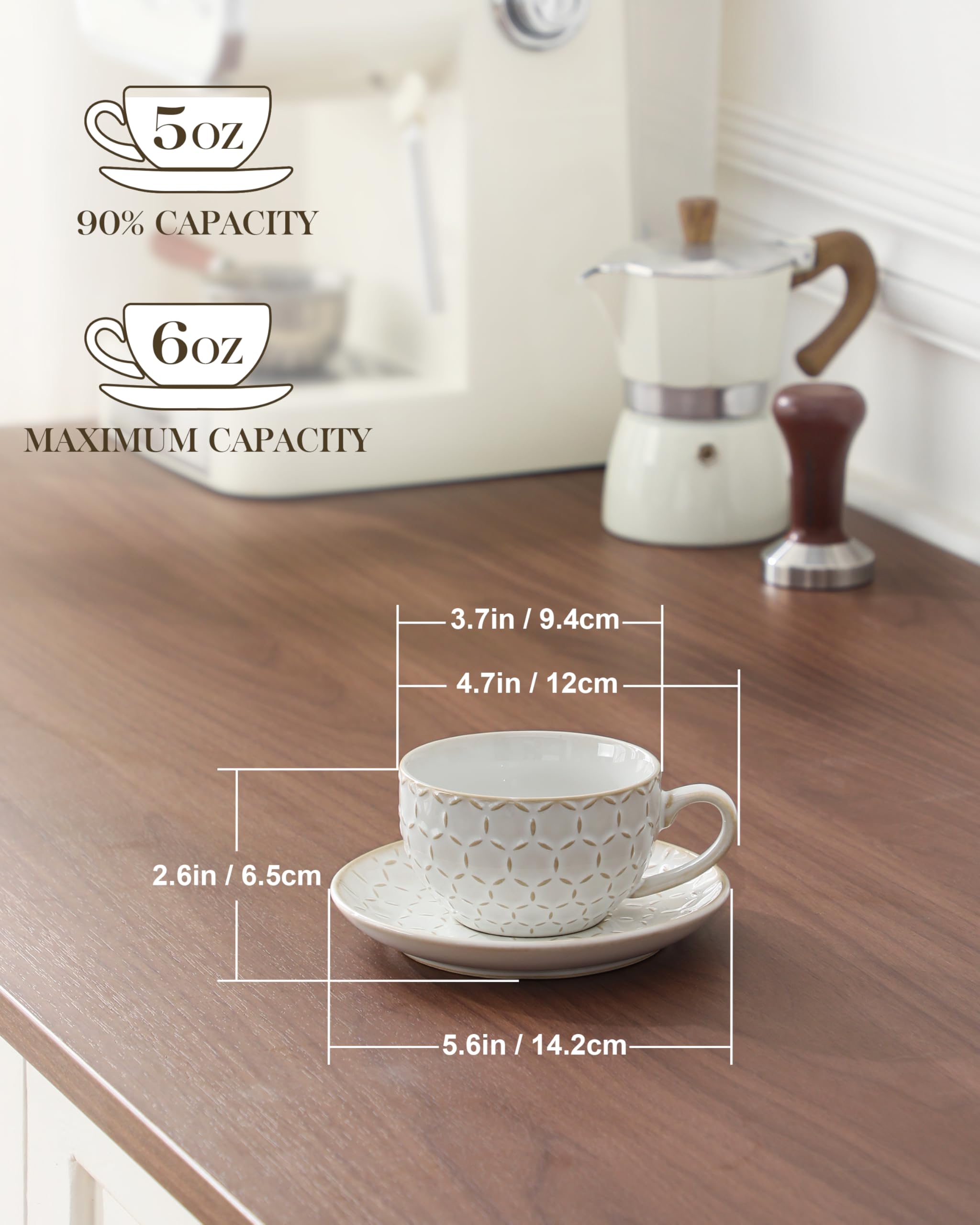 MALACASA tazas cappuccino con relieve artesano para una experiencia elegante.