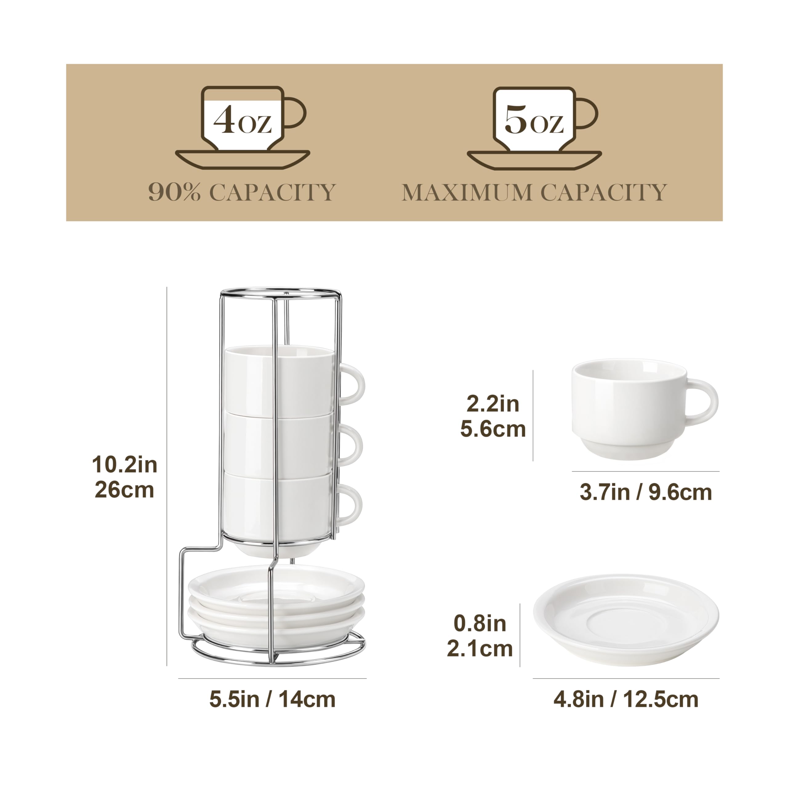 Tazas MALACASA espresso apilables en blanco para ahorrar espacio.