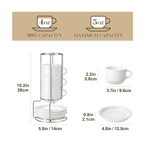 Tazas MALACASA espresso apilables en blanco para ahorrar espacio.