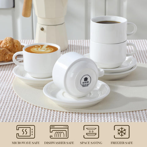 MALACASA tazas espresso apilables permiten almacenamiento compacto.