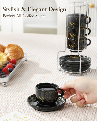 Tazas expreso MALACASA negro marmol para un toque elegante.
