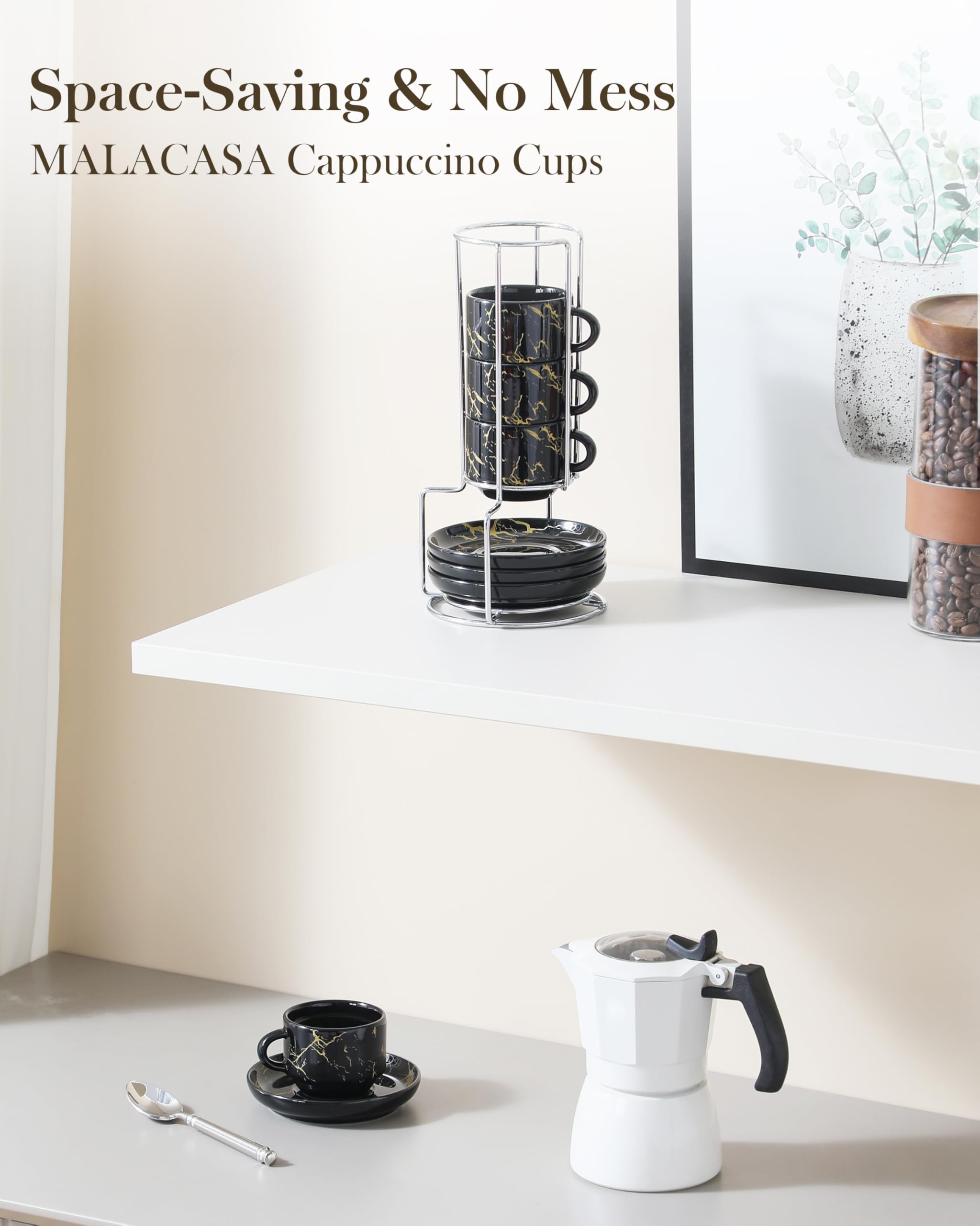 Tazas expreso MALACASA para cocinas pequeñas, ahorro de espacio.