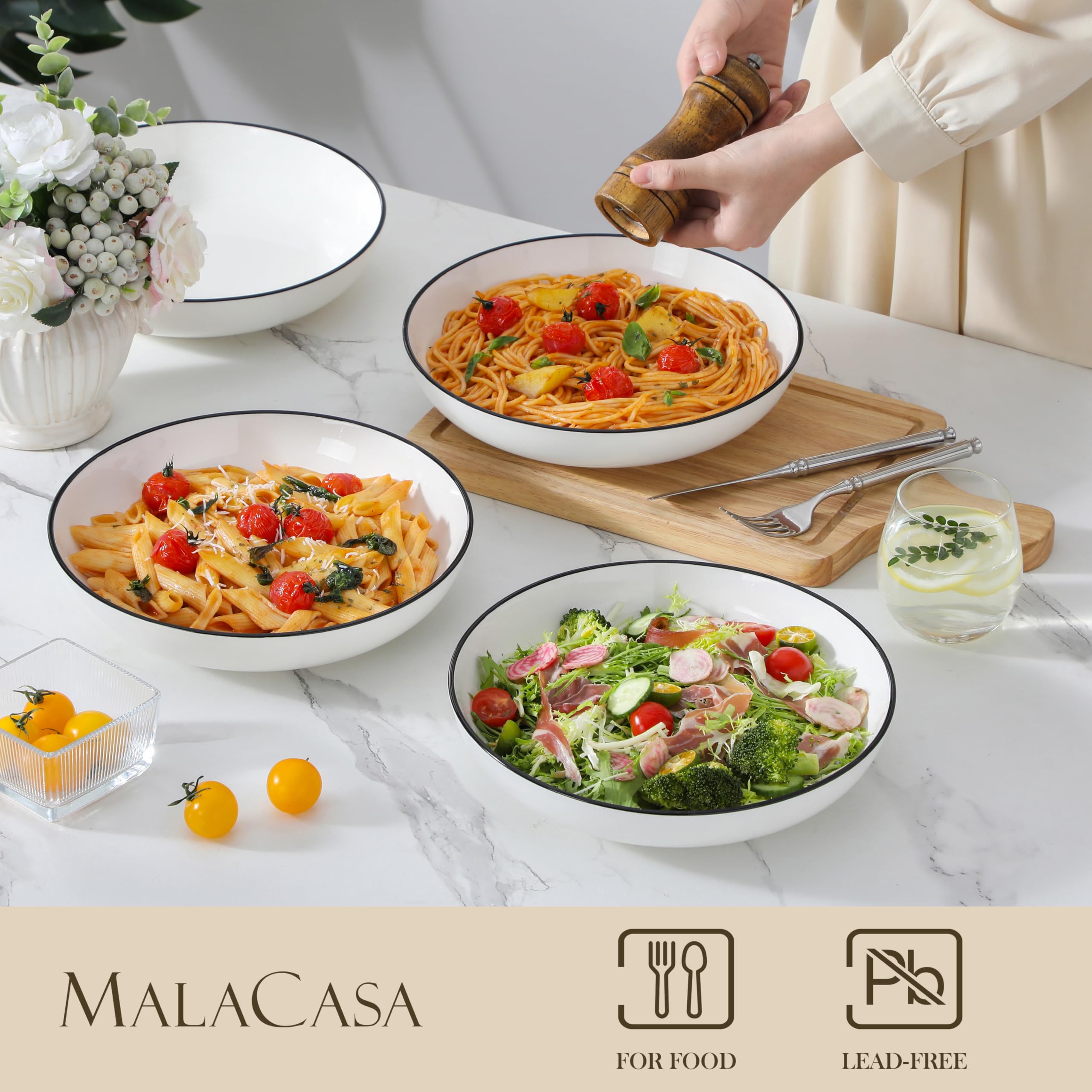 Tazón de sopa MALACASA en porcelana lisa para calentar y servir sopas.