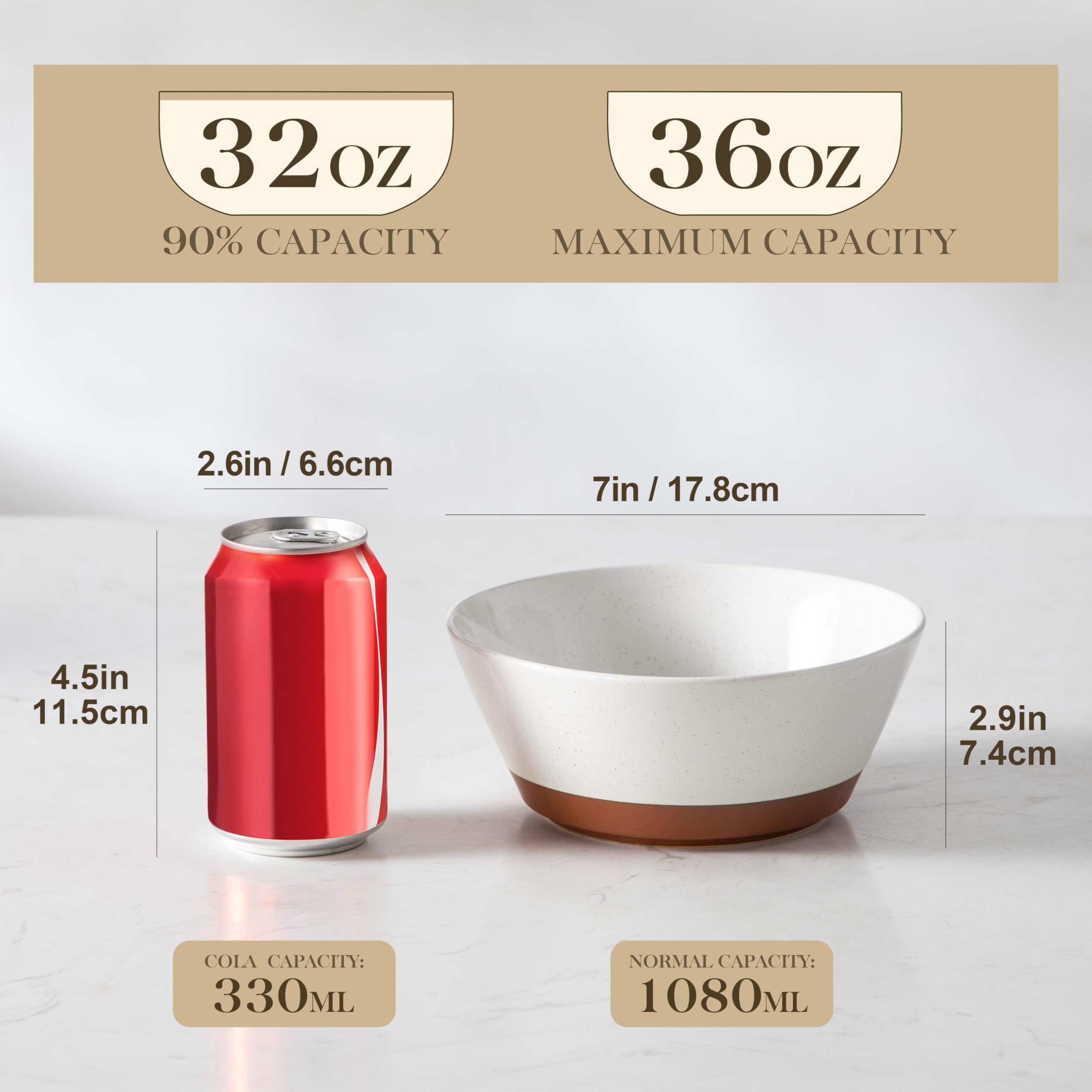 Malacasa tazón cereal cerámico de 35 oz apto para lavavajillas y limpieza fácil.