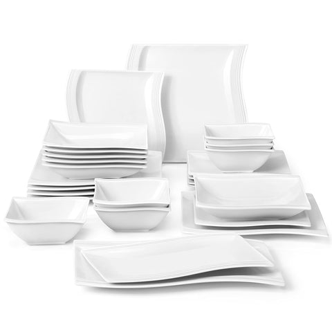 MALACASA Flora: platos de cena cuadrados en porcelana blanca marfil para uso diario y ocasiones especiales