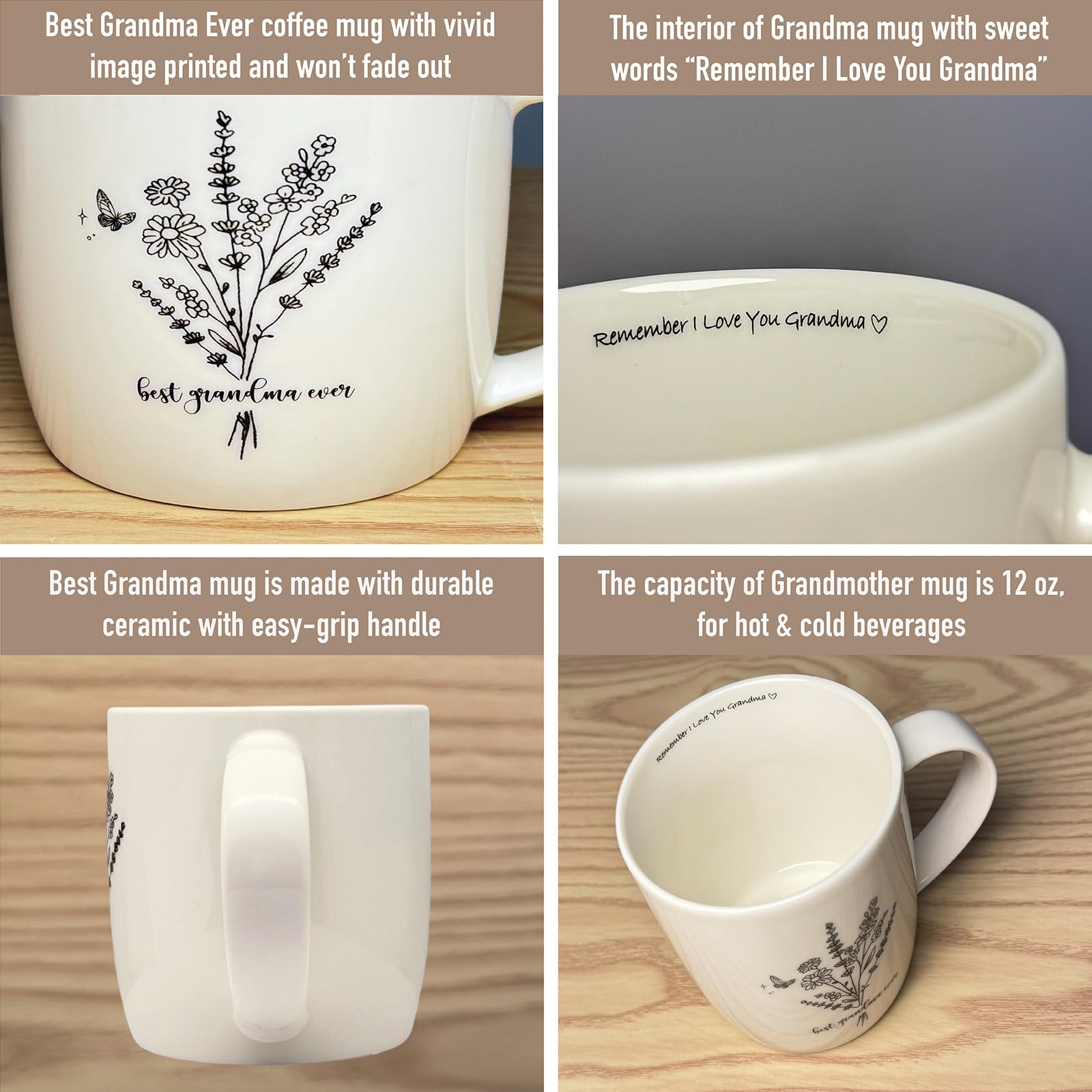 Detalle de la frase Mejor Abuela en la taza, regalo sentimental de MALLAbyLAMMA.