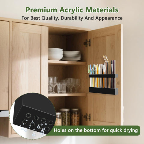 Malldii organizador acrílico para cocina, enfoque en almacenamiento ordenado.