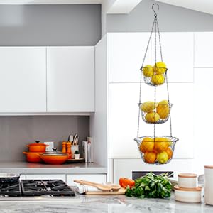 Cesta de cocina Malmo, triple nivel para fruta ordenada y lista para usar.