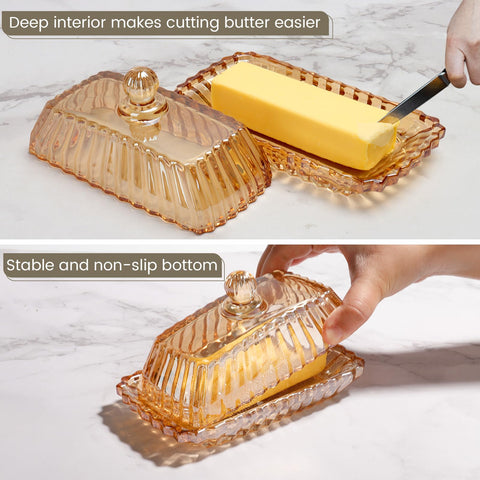 Mamalucky mantequero ámbar para nevera y mesa, perfecto para fiestas y reuniones.