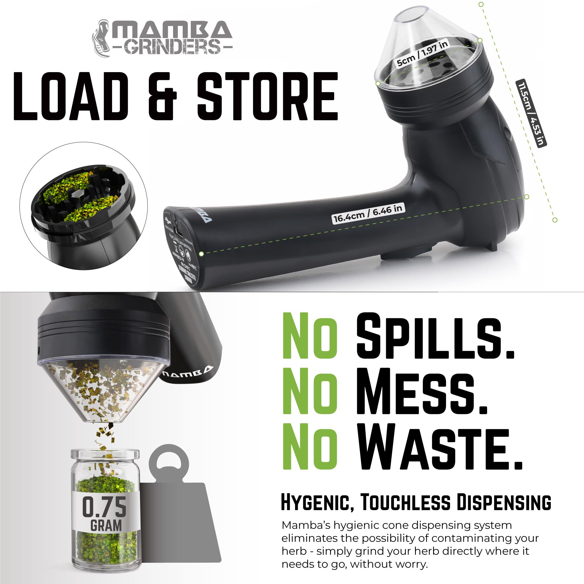 Mamba Lite: capacidad de 0-75 g para porciones rápidas.