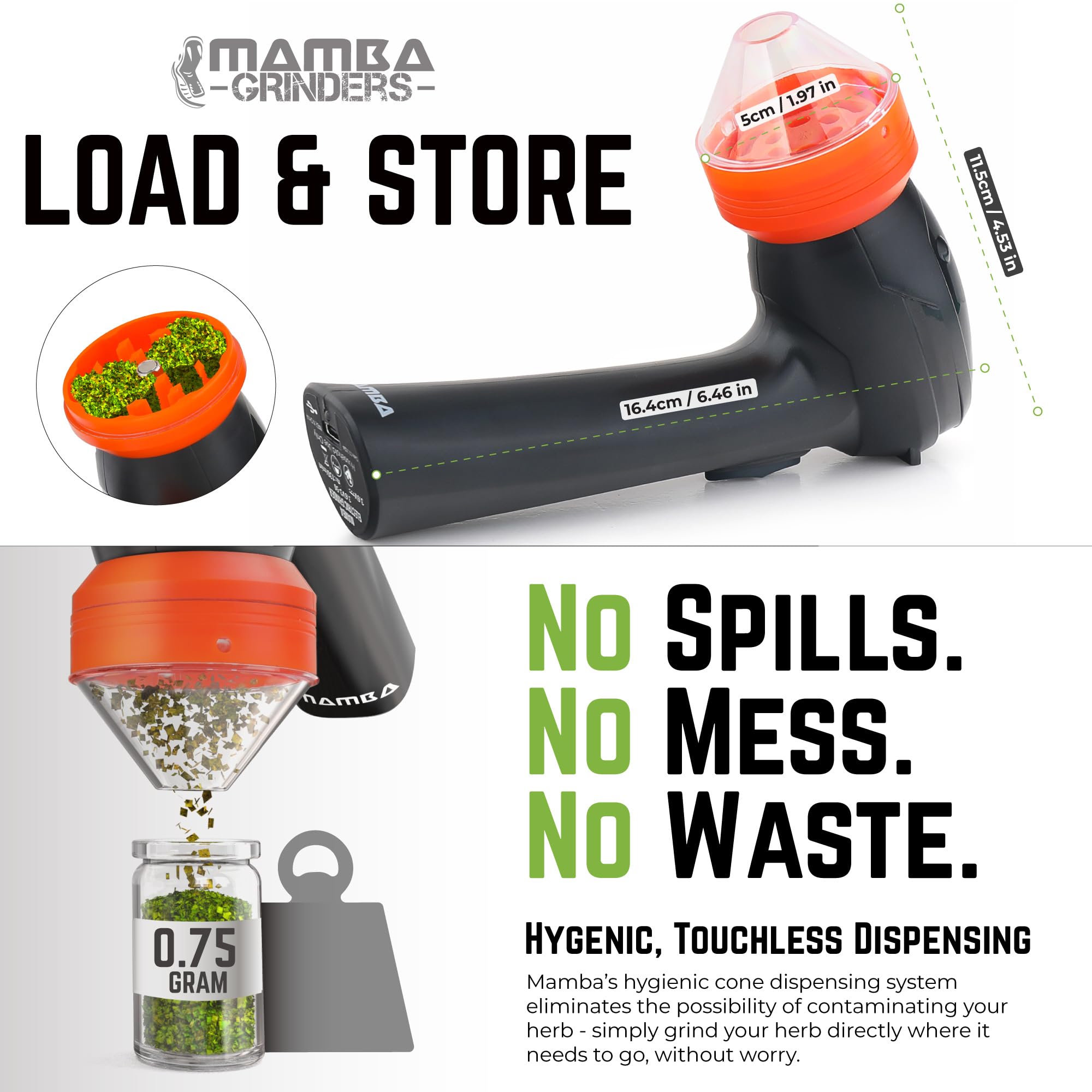 Mamba Lite: dispensador transparente que facilita la limpieza y evita derrames.