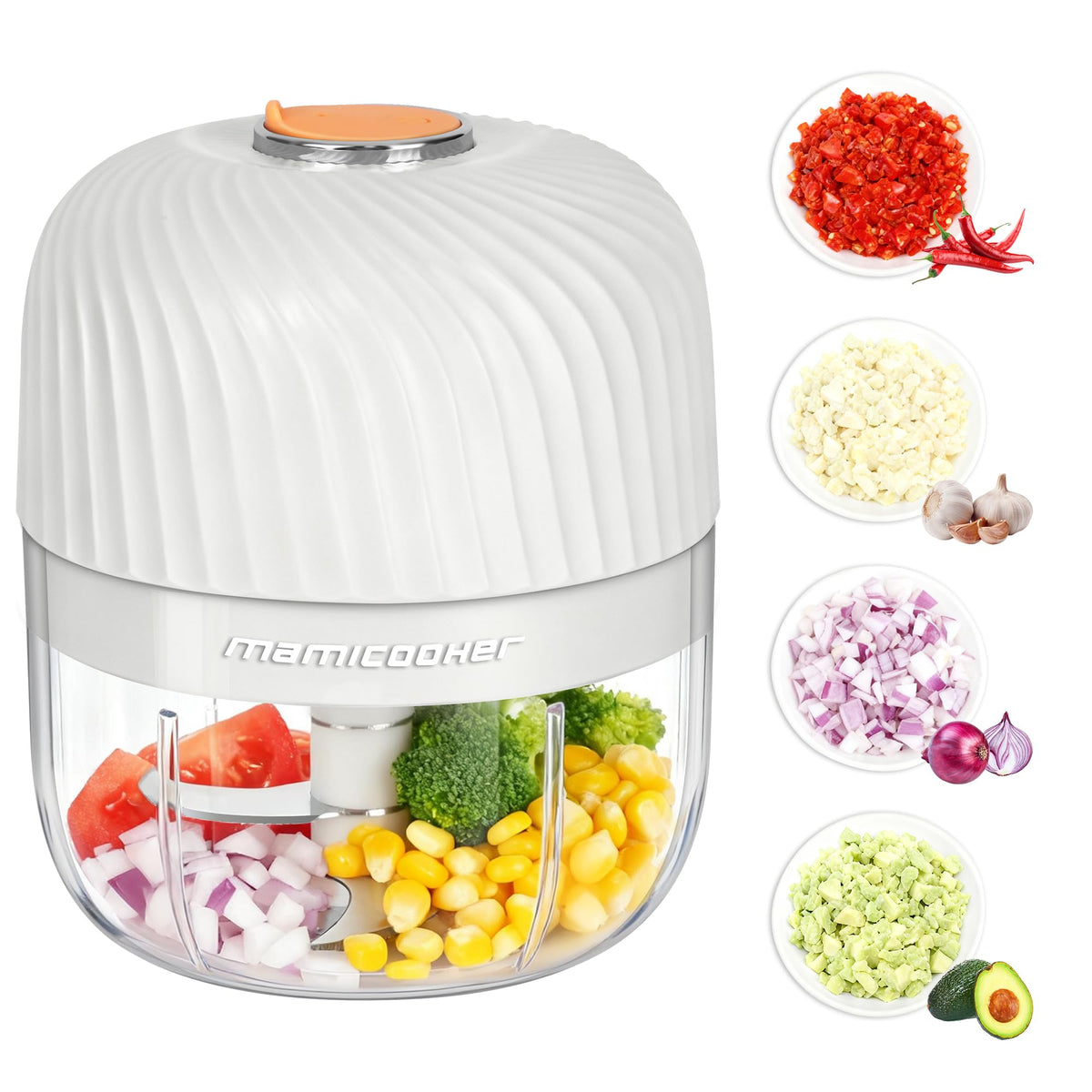 MAMICOOKER cortador ajo eléctrico 250ml, rápido y uniforme.