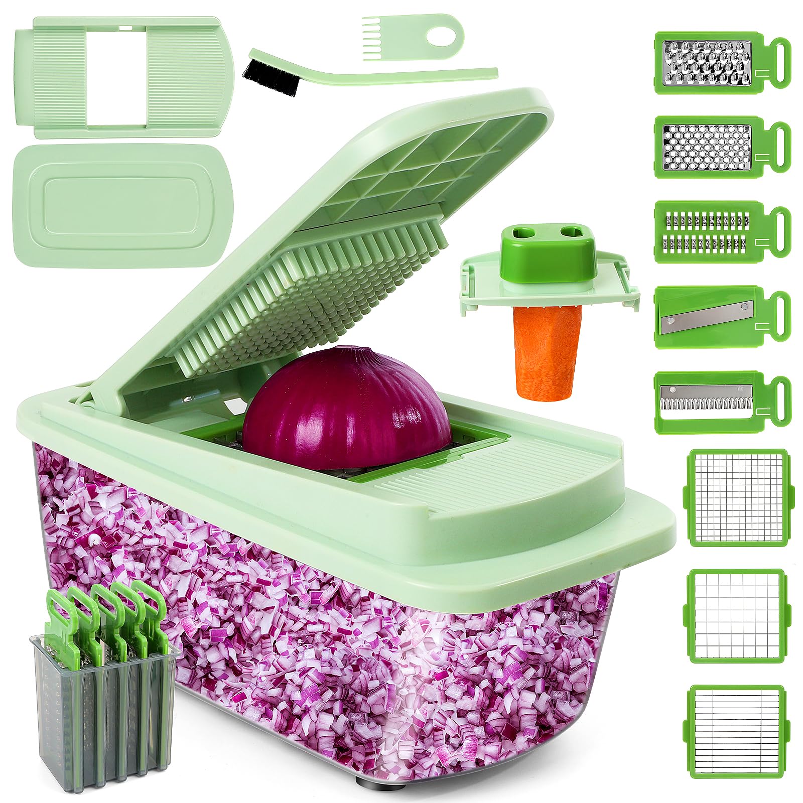 MAMICOOKER Cortador de verduras con 8 hojas para picar rápido y uniforme.