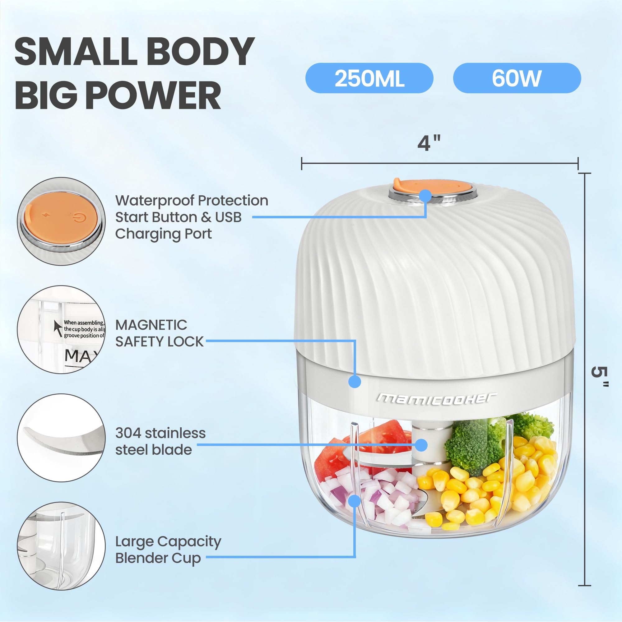 MAMICOOKER picadora de verduras portátil, ideal para viajes.