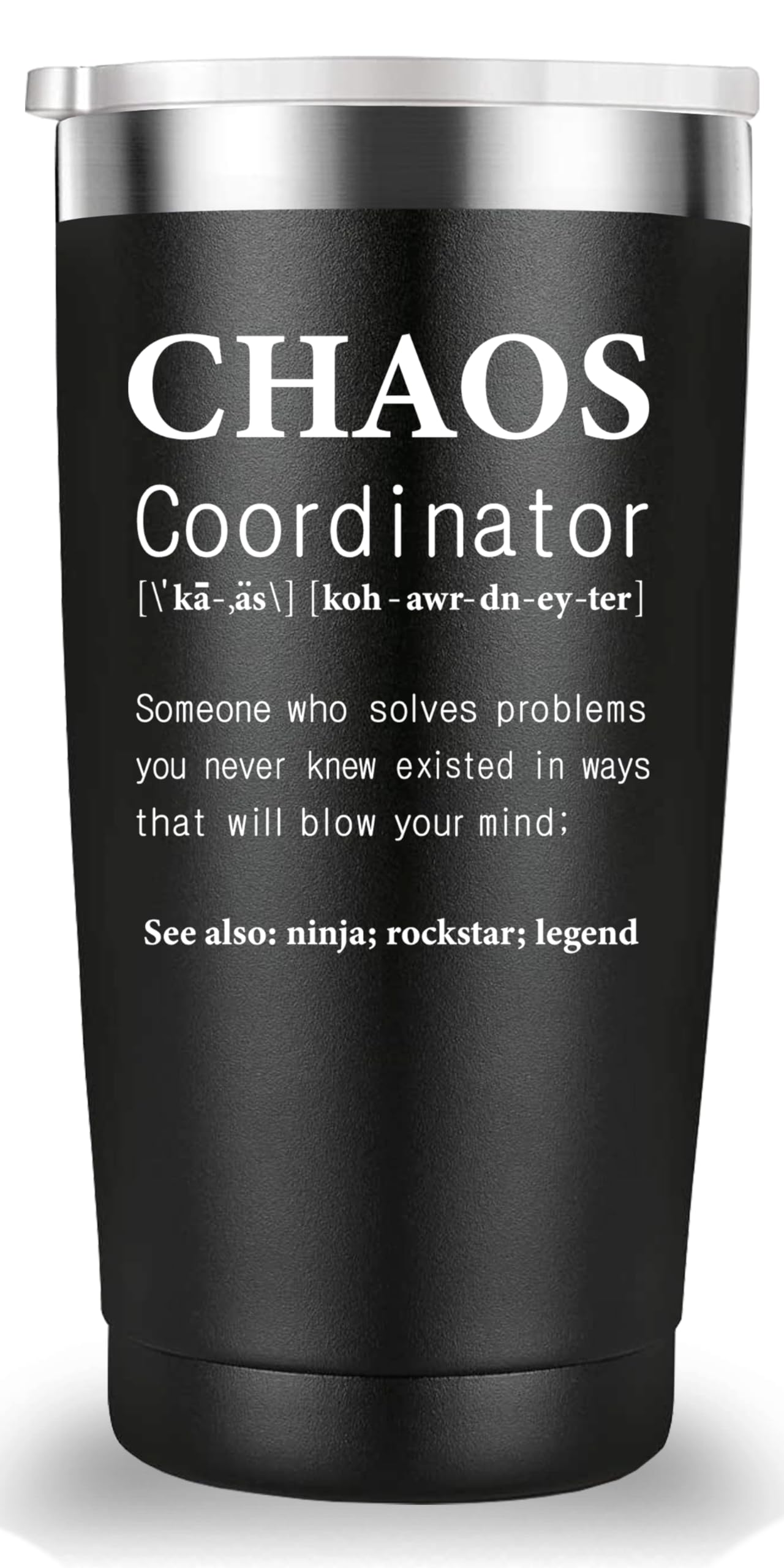 Mamihlap taza coordinador del caos 20oz negro, ideal para oficina diaria.