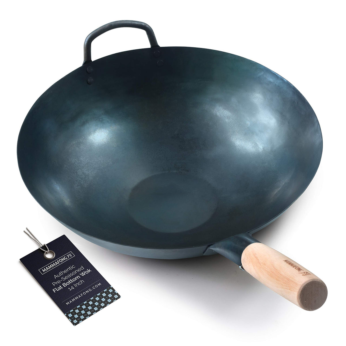 Wok Mammafong de carbono azul con pre-sazonado para salteados rápidos y sabor intenso