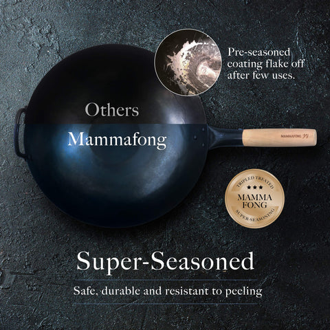 Wok Mammafong martillado a mano, textura tradicional y distribución del calor
