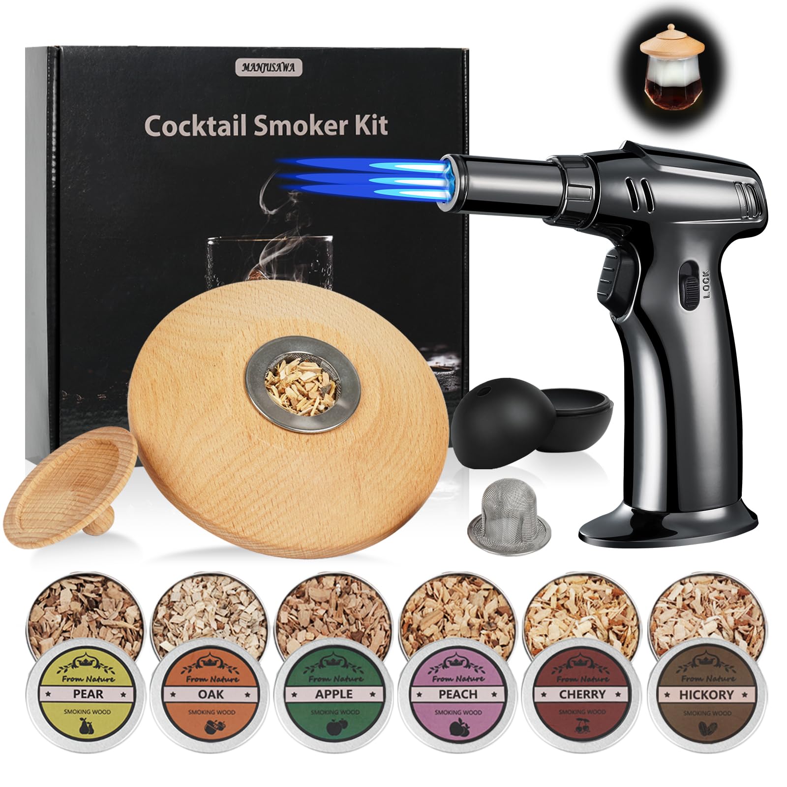 MANJUSAWA kit ahumador whisky con soplete tres llamas para aroma intenso