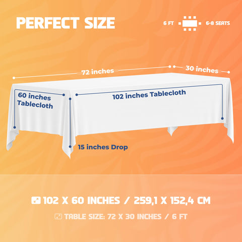 Mantel rectangular 60x102 para eventos WEALUXE, caída de 15 pulgadas.