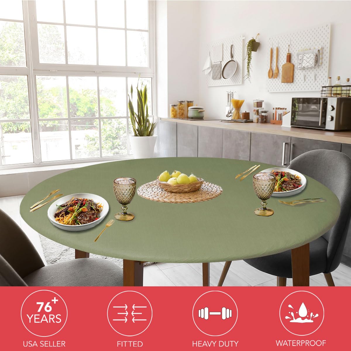 Mantel deluxe de Covers For The Home en vinilo verde con respaldo felpado.