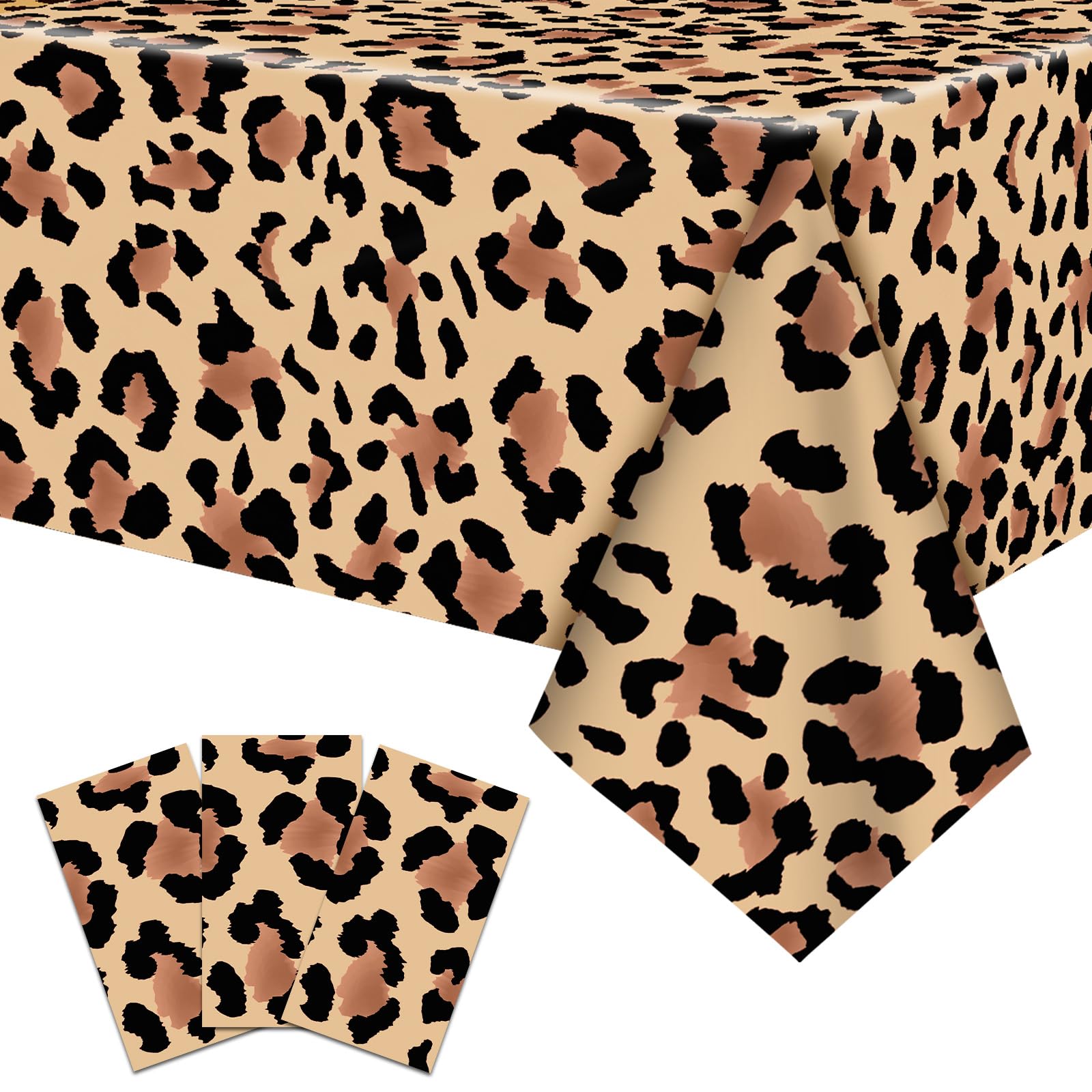 Temicle mantel leopardado 54x108, cobertura completa para mesas rectangulares en fiestas.