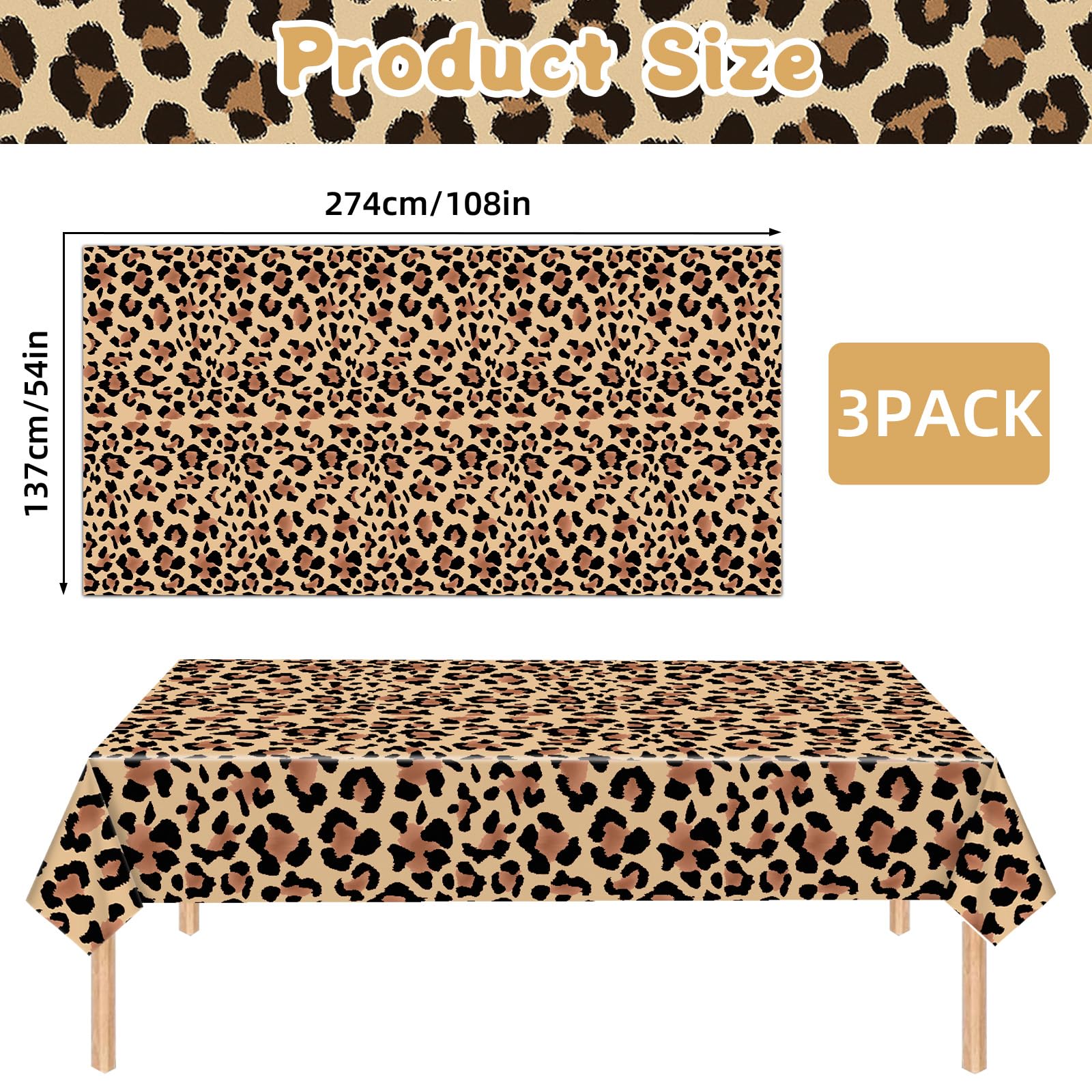 Temicle mantel leopardado 54x108, resistencia a derrames para celebraciones al aire libre.