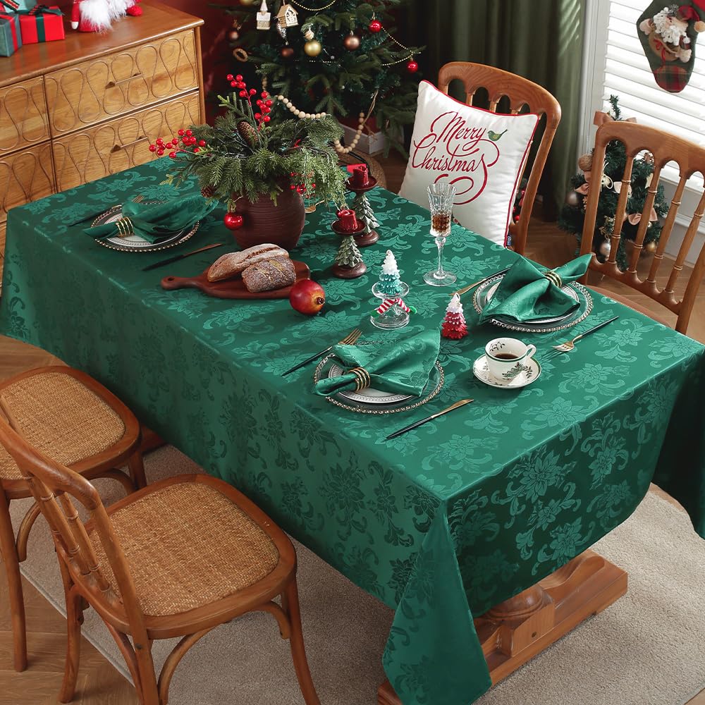 MATIRUG mantel navideño jacquard con flor de nochebuena y textura elegante