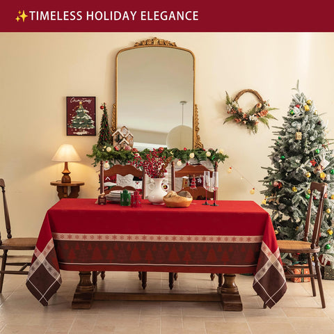 Mantel Midsummer Breeze con arbol navideño, motiva cenas festivas en casa.