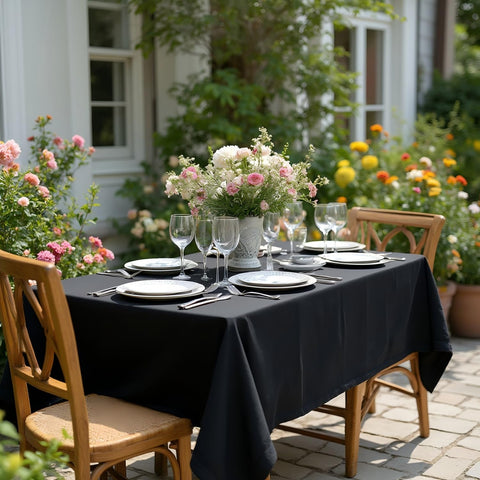 Vista de buffet con mantel sancua, ideal para eventos.