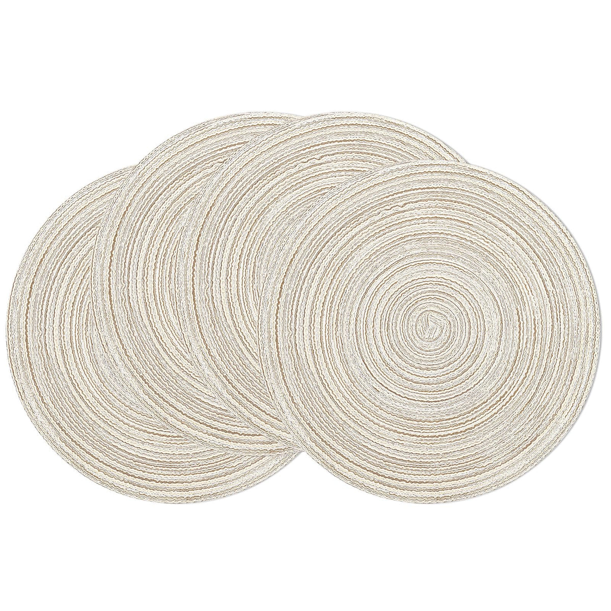 Manteles SHACOS en marfil; set de 4 manteles redondos y trenzados para la mesa.