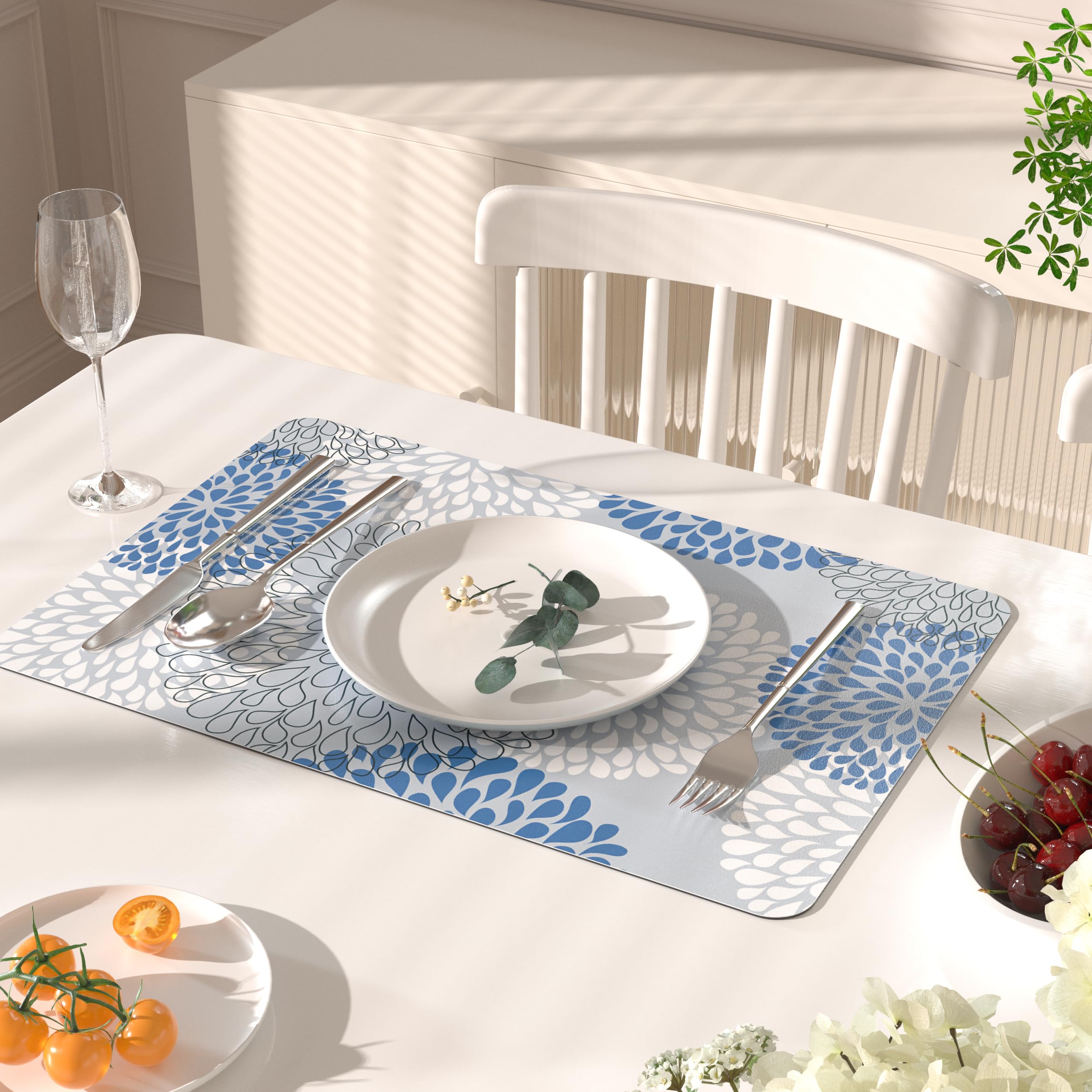 Manteles Qiyi azul flor brote: decoración versátil para hogar y eventos.