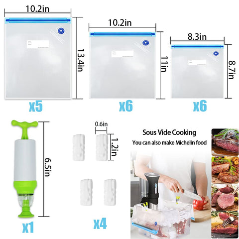 Mantianstar bolsas-coccion-al-vacio-tallas-3, aptas para porciones diferentes y reutilización.