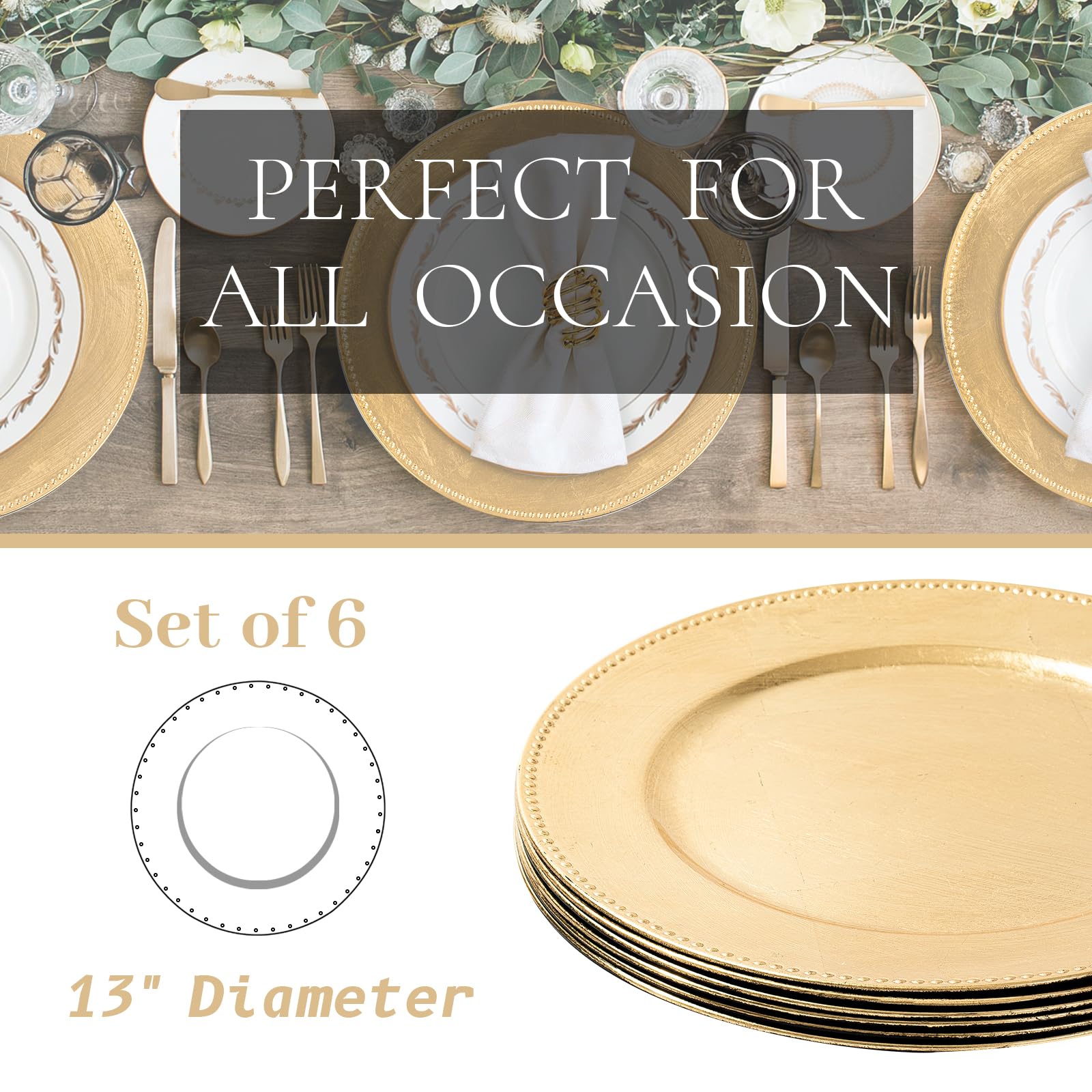 Cargadores dorados MAONAME para mesa decorativa en eventos.