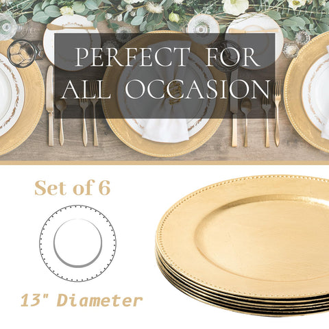 Cargadores dorados MAONAME para mesa decorativa en eventos.