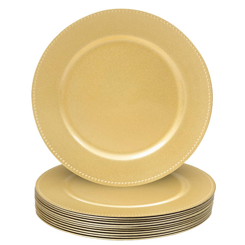 MAONAME cargadores dorados de 13 pulgadas con borde perlado realzan la mesa en ocasiones especiales.