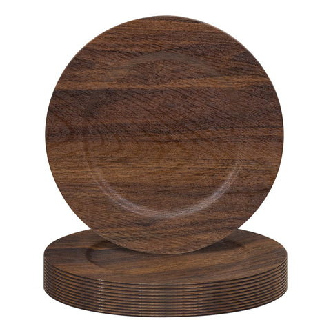 MAONAME placas cargadoras redondas de 13 pulgadas, marrón, textura madera falsa, para una presentación elegante.