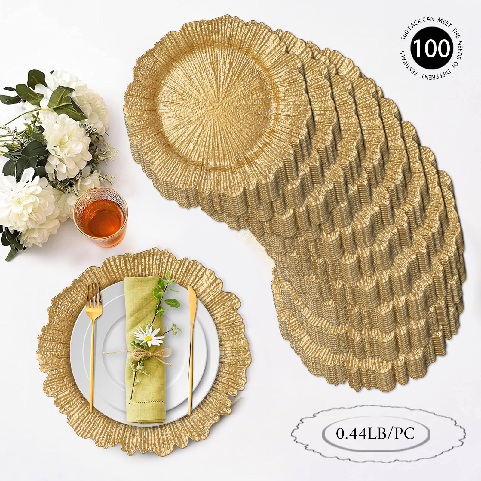 MAONAME juego de 100 cargadores plásticos dorados para vajilla decorativa.