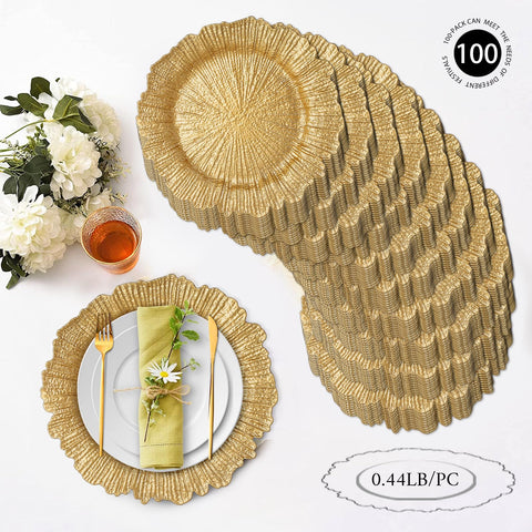MAONAME juego de 100 cargadores plásticos dorados para vajilla decorativa.