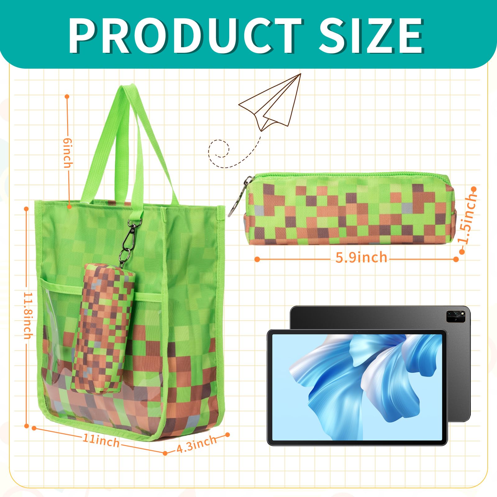 Maplerich tote para niños verde, vista trasera, espacio amplio para libros.