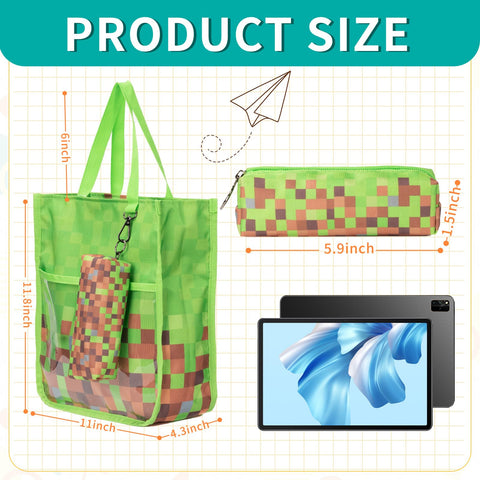Maplerich tote para niños verde, vista trasera, espacio amplio para libros.